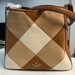 Kate Spade Leila Medium Patchwork Suede Triple Compartment Shoulder Bag Tote
